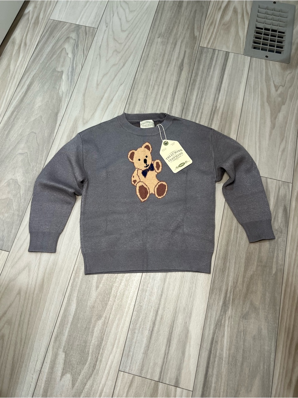 Gray Kids Sweater with Teddy Graphic